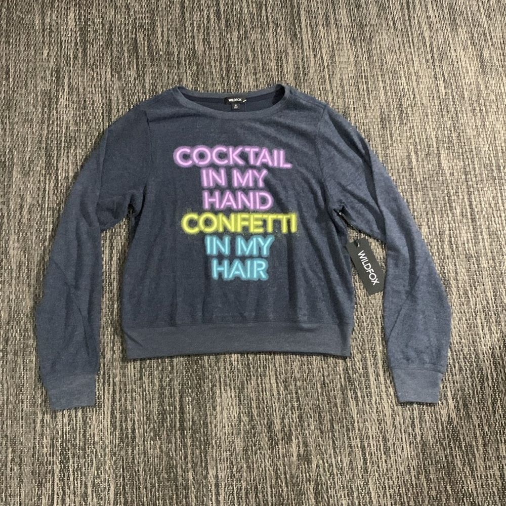 Wildfox NEW Cocktail In My Hand Confetti In My Hair Graphic Pullover Sweater